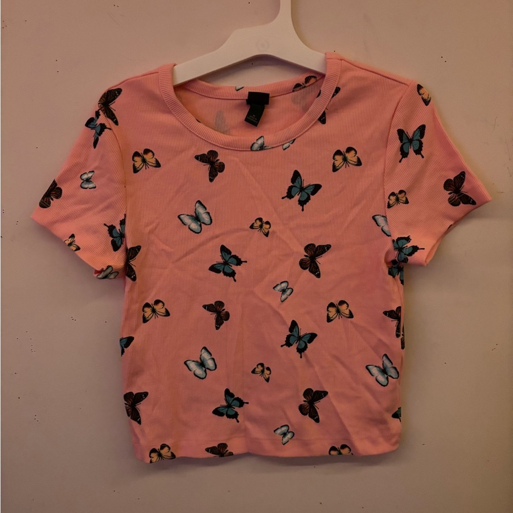 Butterfly Print Pink T-Shirt